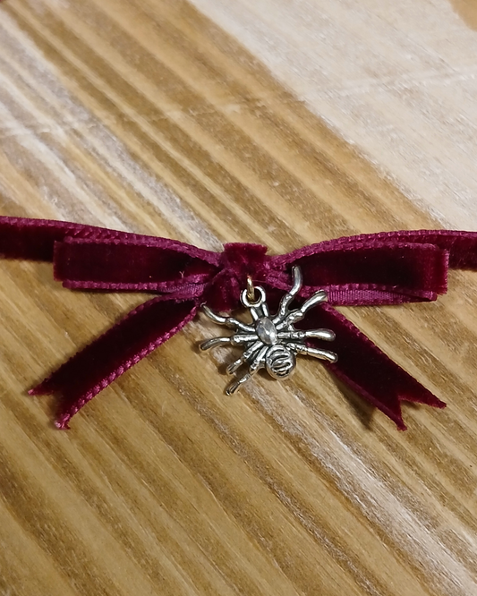 Velvet Choker Spider Charm Bow Style