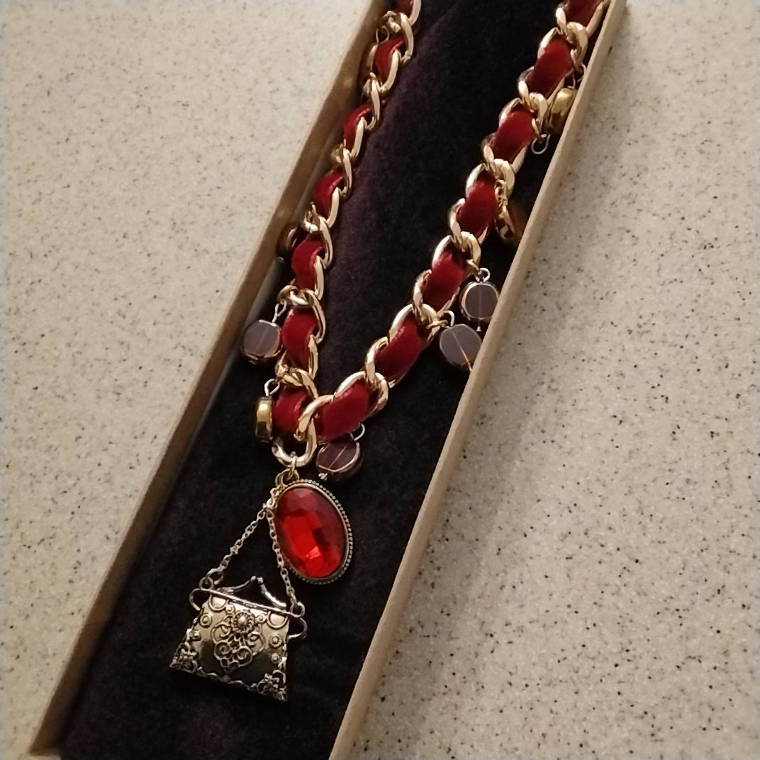 Purse Necklace Crimson Velvet