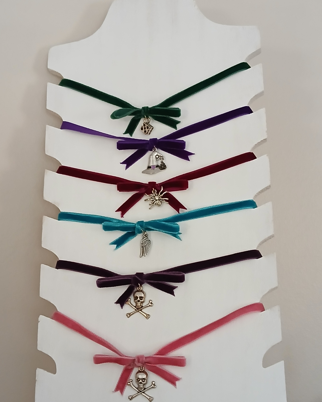 Velvet Choker Crossbones Charm Bow Style